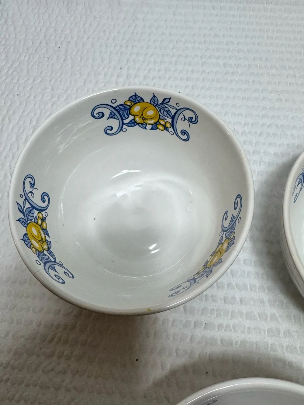 White Ceramic dressing Bowls with Blue and Yellow Floral Accent - Set of 3